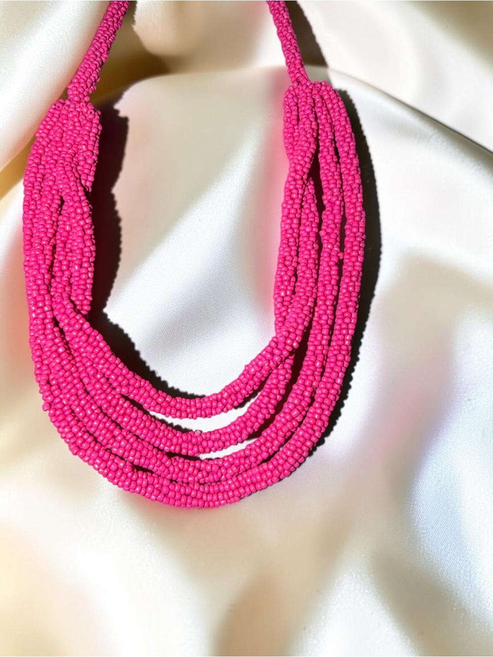 Hot Pink Multi Strand Seed Bead Statement Necklace - Picture 2 of 6